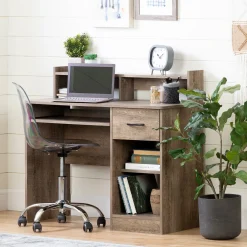 South Shore Desk>Craft Table with Storage - Axess Weathered Oak