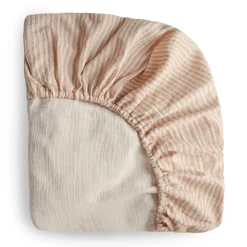 Kids Mushie Crib Fitted Sheet Muslin - Natural Stripe