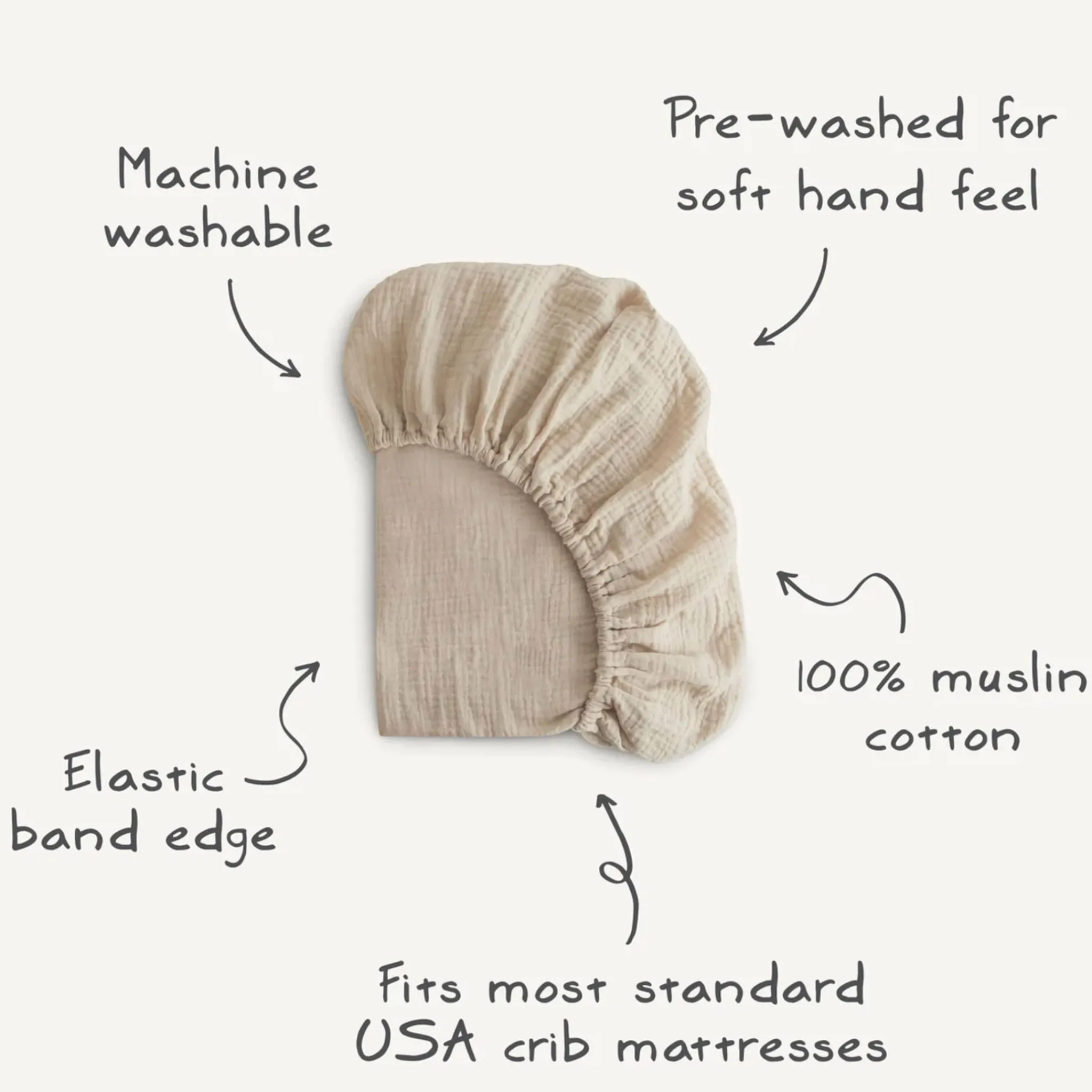 Kids Mushie Sheets|Bedding>Crib Fitted Sheet Muslin - Fog