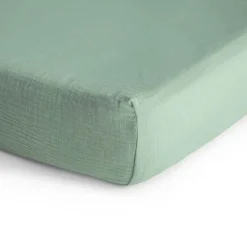 Kids Mushie Sheets|Bedding>Crib Fitted Sheet Muslin -Roman Green
