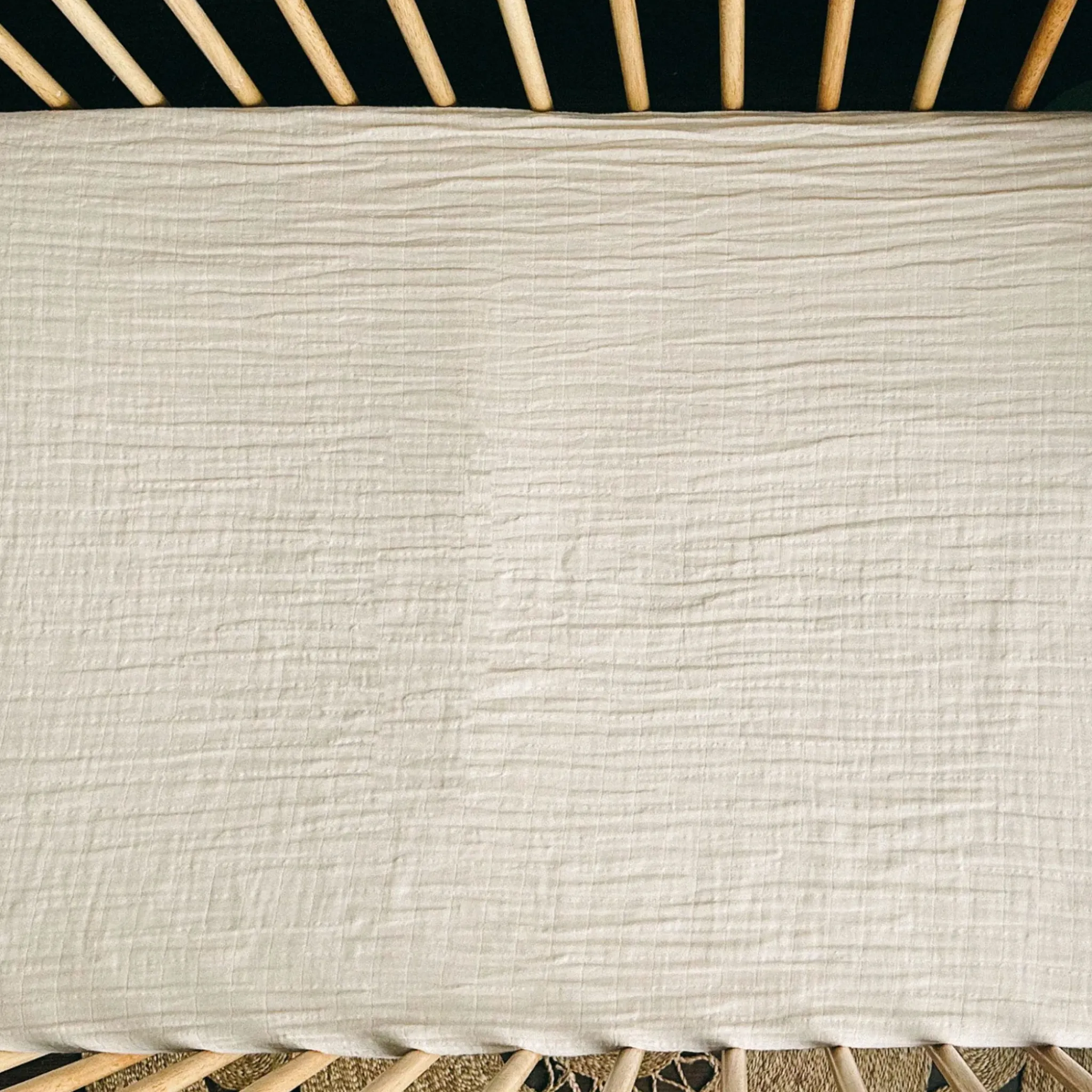 Kids House of Elia Sheets|Bedding>Crib Sheet - Muslin Greige