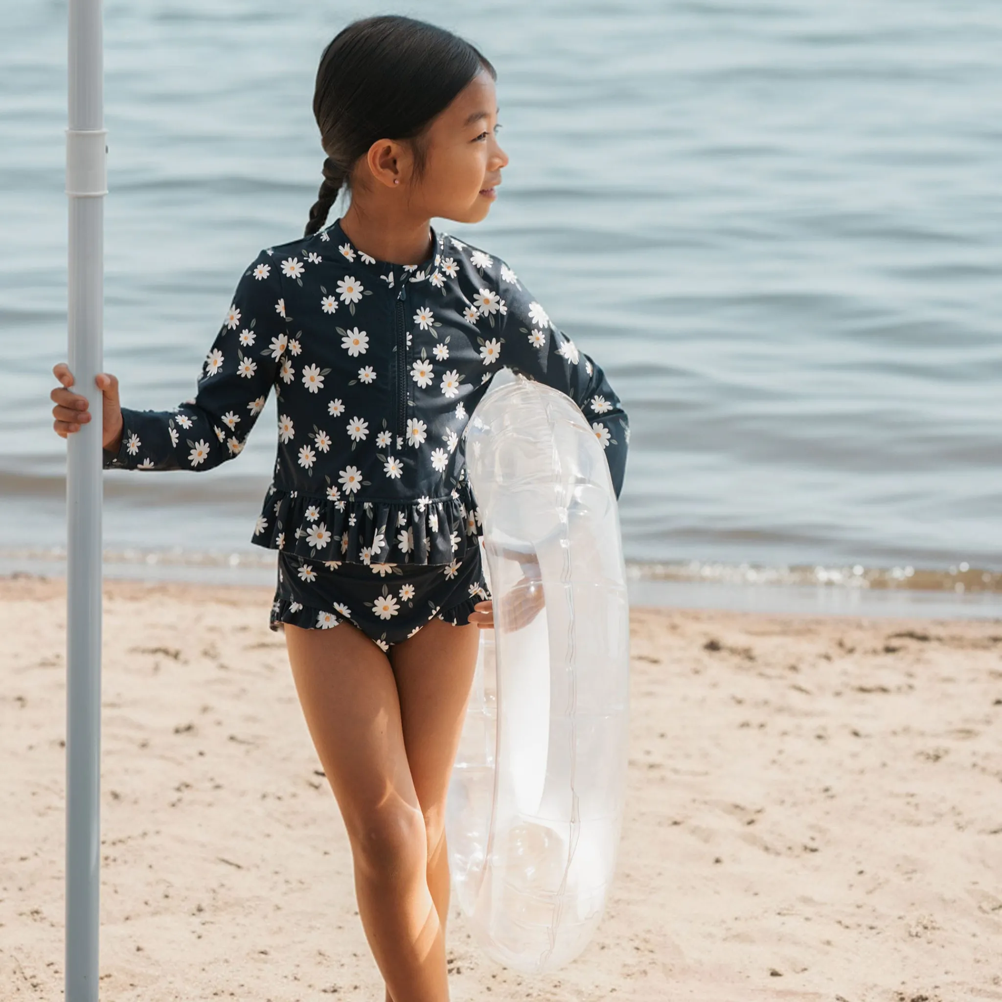 Kids Petit Lem Daisies 2 Piece Long Sleeve Swimsuit 2-5y