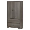 South Shore Storage Furniture>2-Door Armoire with Drawers - Versa Gray Maple