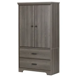 South Shore Storage Furniture>2-Door Armoire with Drawers - Versa Gray Maple