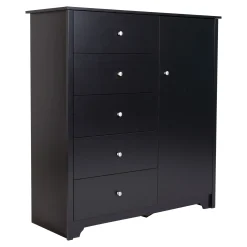 South Shore Storage Furniture>Door Chest with 5 Drawers - Vito Pure Black