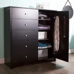 South Shore Storage Furniture>Door Chest with 5 Drawers - Vito Pure Black