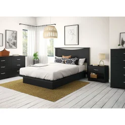 South Shore Double / Queen Bed and Headboard Set - Step One Pure Black