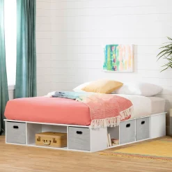 South Shore Twin, Full & Queen Beds>Double Bed with Storage and Baskets - Flexible Pure White