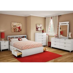 South Shore Twin, Full & Queen Beds>Double Bookcase Headboard Spark - Pure White