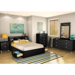 South Shore Twin, Full & Queen Beds>Double Bookcase Headboard Spark - Pure Black