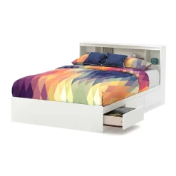 South Shore Double Mates Bed With Bookcase Headboard Set - Reevo Pure White