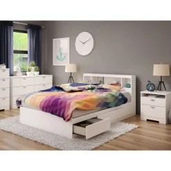South Shore Double Mates Bed With Bookcase Headboard Set - Reevo Pure White