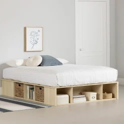 South Shore Twin, Full & Queen Beds>Double Storage Bed with Baskets - Avilla Bleached Oak