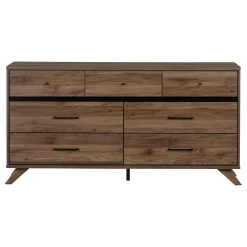 South Shore Storage Furniture>7-Drawer Double Dresser - Flam Natural Walnut and Matte Black