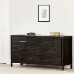 South Shore Storage Furniture>6-Drawer Double Dresser - Gravity Rubbed Black
