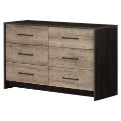South Shore Storage Furniture>6-Drawer Double Dresser - Londen Rubbed Black and Weathered Oak