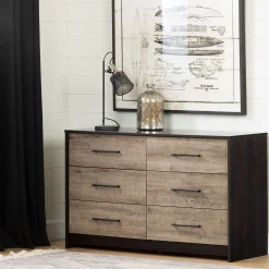 South Shore Storage Furniture>6-Drawer Double Dresser - Londen Rubbed Black and Weathered Oak