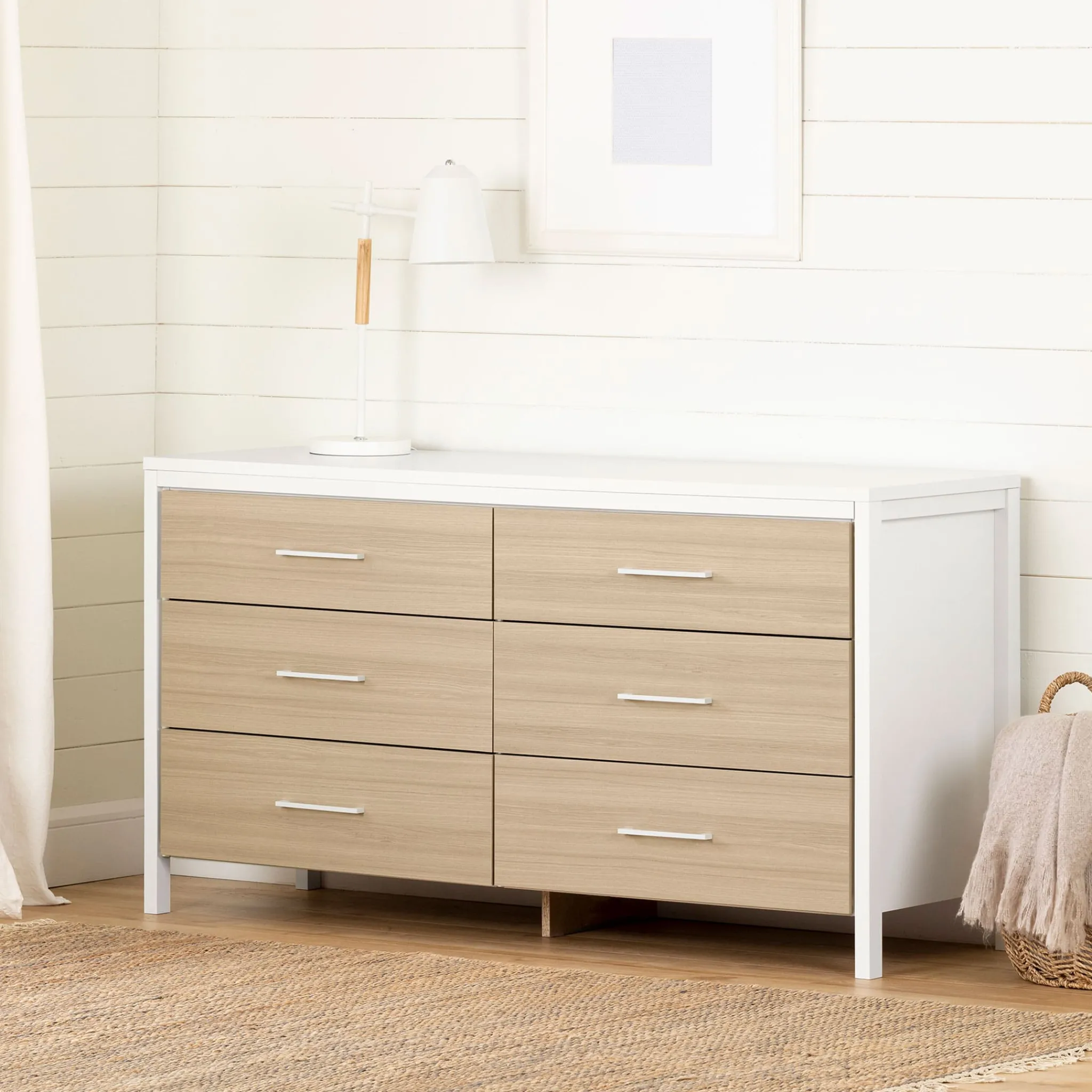 South Shore 6-Drawer Double Dresser - Munich White and Soft Elm