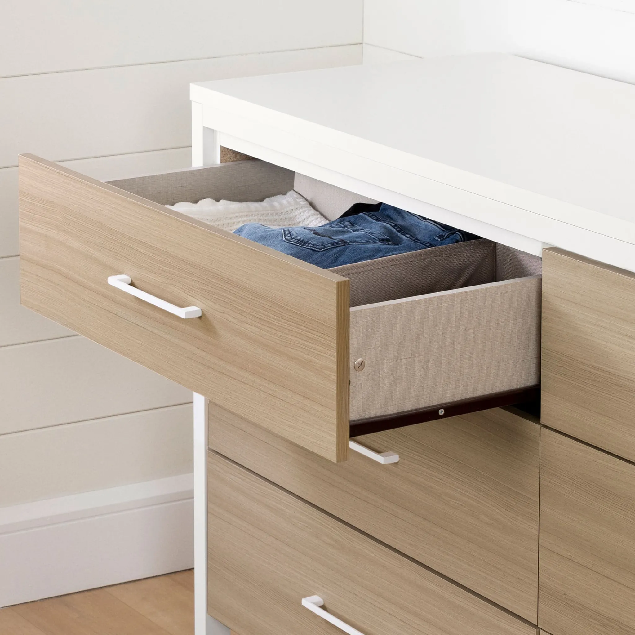South Shore 6-Drawer Double Dresser - Munich White and Soft Elm