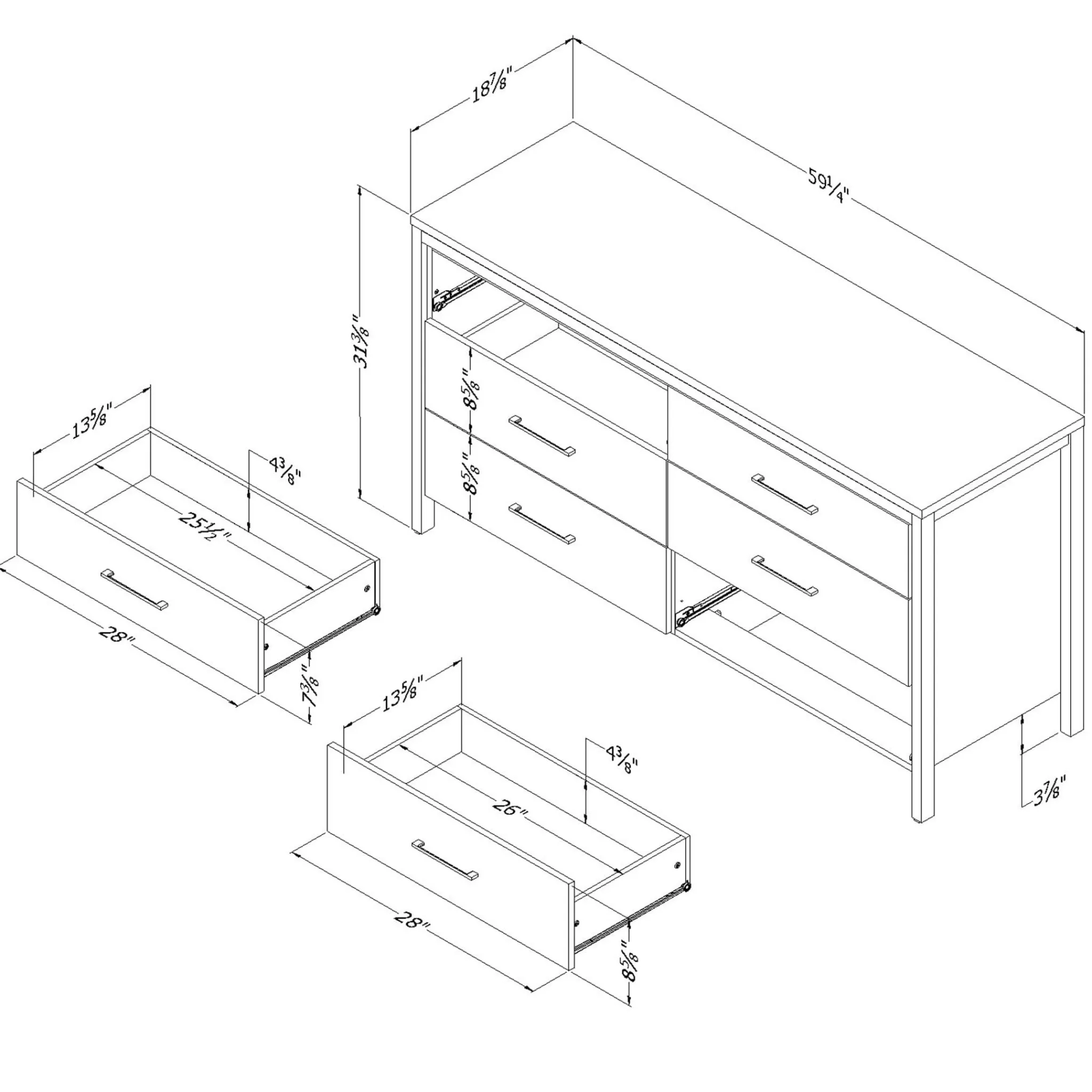 South Shore 6-Drawer Double Dresser - Munich White and Soft Elm