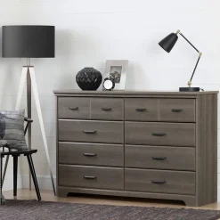 South Shore Storage Furniture>8-Drawer Double Dresser - Versa Gray Maple