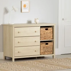South Shore Storage Furniture>3-Drawer Dresser with Baskets - Cotton Candy Bleached Oak