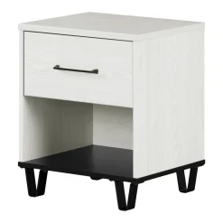 South Shore Nightstands>1-Drawer Nightstand - Arlen White Pine and Black Matte
