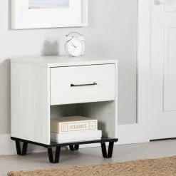 South Shore Nightstands>1-Drawer Nightstand - Arlen White Pine and Black Matte