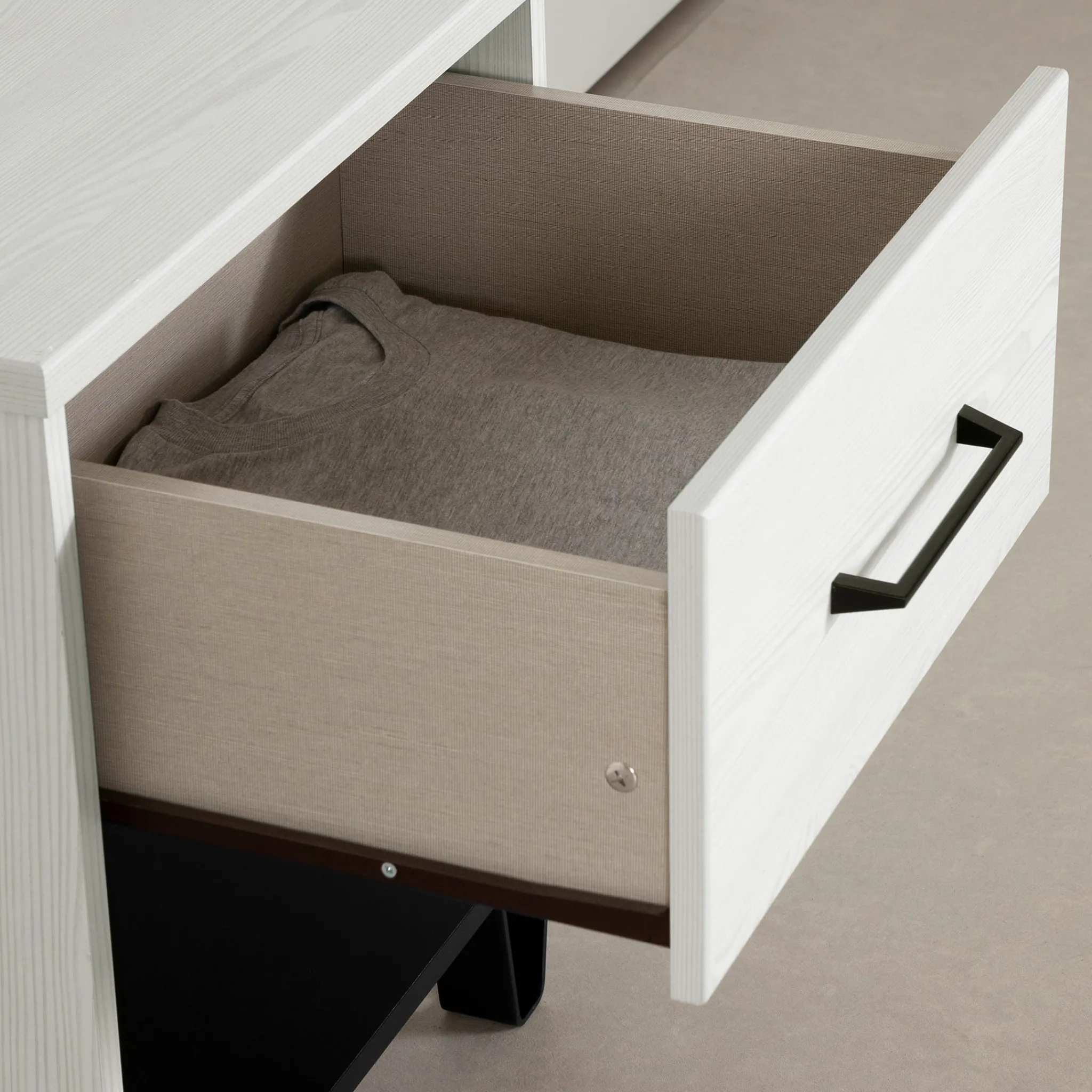 South Shore Nightstands>1-Drawer Nightstand - Arlen White Pine and Black Matte