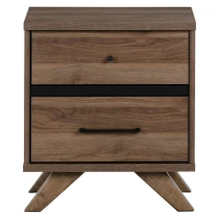 South Shore 2-Drawer Nightstand - Flam Natural Walnut and Matte Black