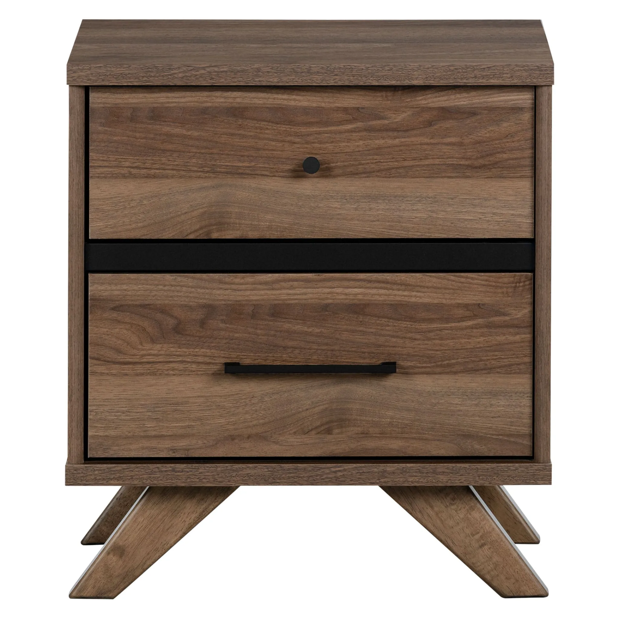 South Shore 2-Drawer Nightstand - Flam Natural Walnut and Matte Black