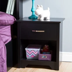 South Shore Nightstands>1-Drawer Nightstand - Fusion Pure Black