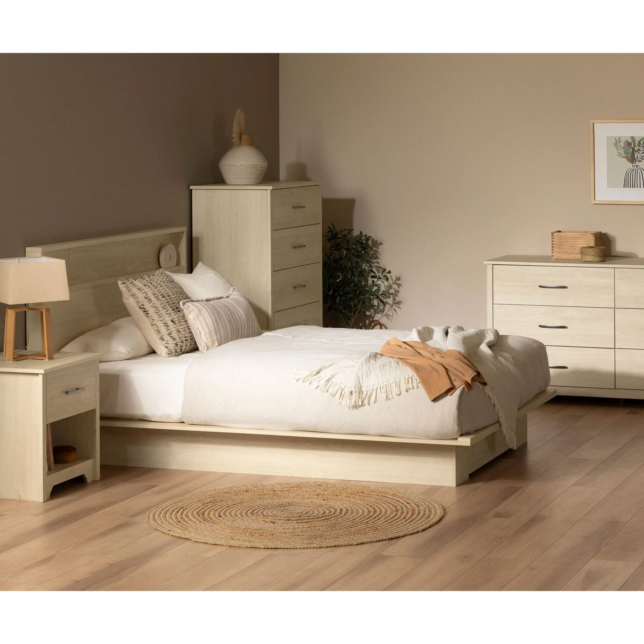 South Shore Nightstands>1-Drawer Nightstand - Fusion Bleached Oak