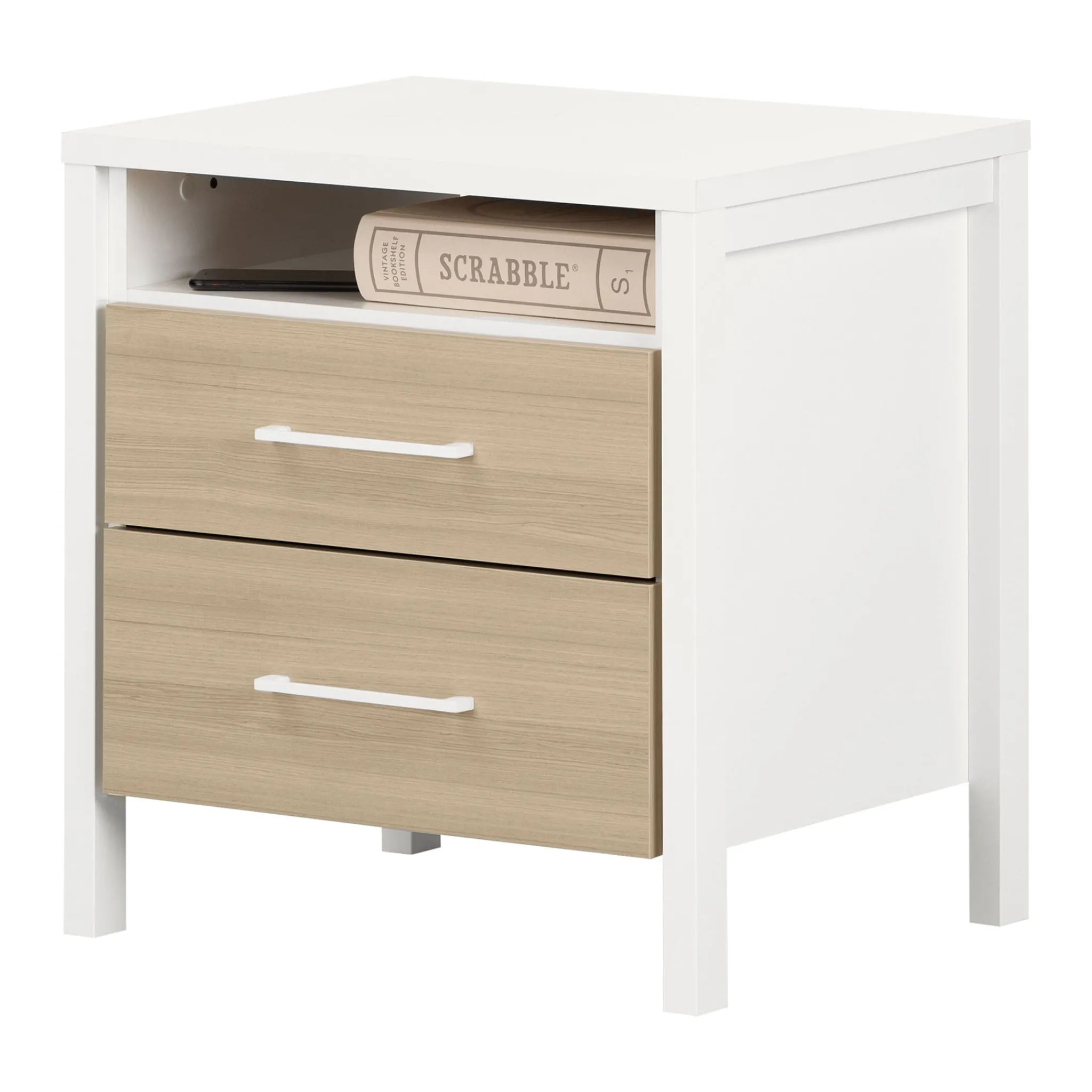 South Shore 2-Drawer Nightstand - Munich White and Soft Elm