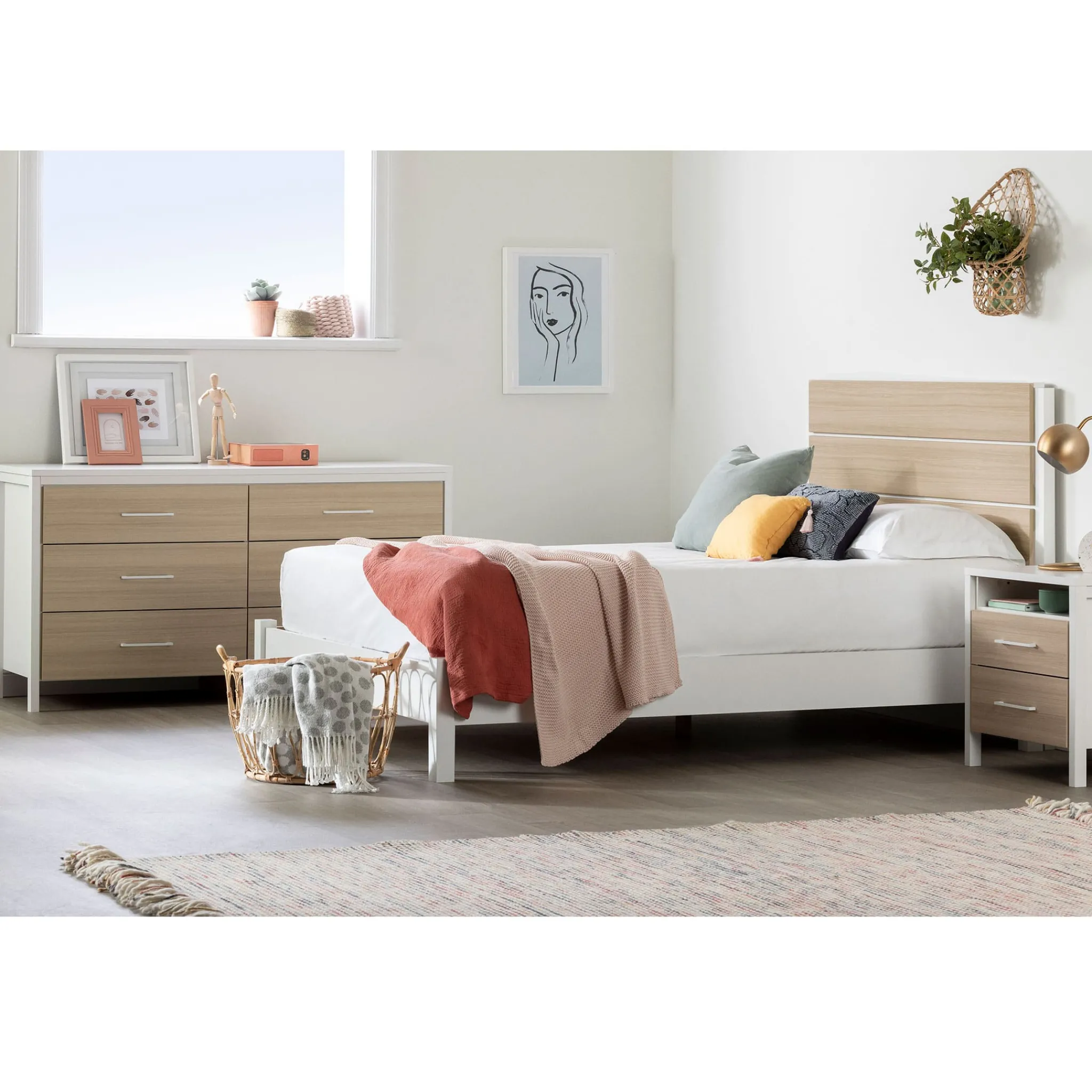 South Shore 2-Drawer Nightstand - Munich White and Soft Elm