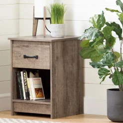 South Shore Nightstands>1-Drawer Nightstand - Tassio Weathered Oak