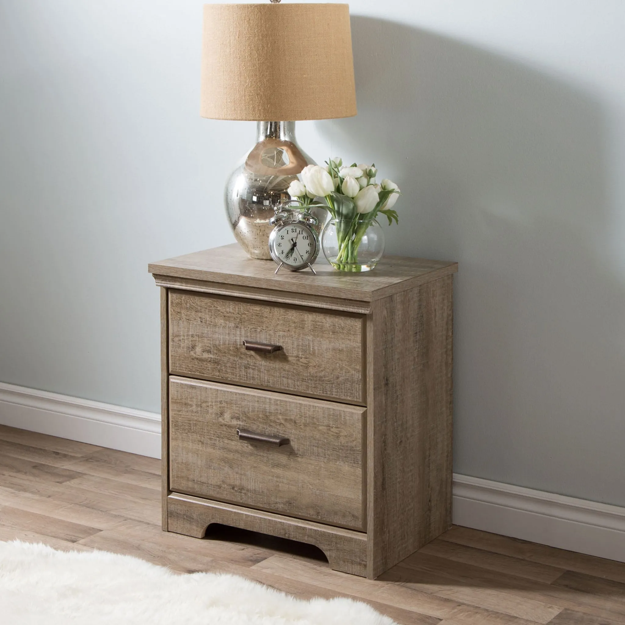 South Shore 2-Drawer Nightstand - Versa Weathered Oak