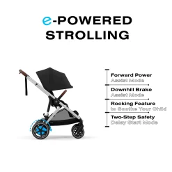 Kids Cybex eGazelle S Electronic Assist Stroller - Silver Frame with Moon Black Seat