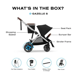 Kids Cybex eGazelle S Electronic Assist Stroller - Silver Frame with Moon Black Seat