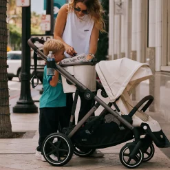 Kids Cybex eGazelle S Electronic Assist Stroller - Silver Frame with Moon Black Seat