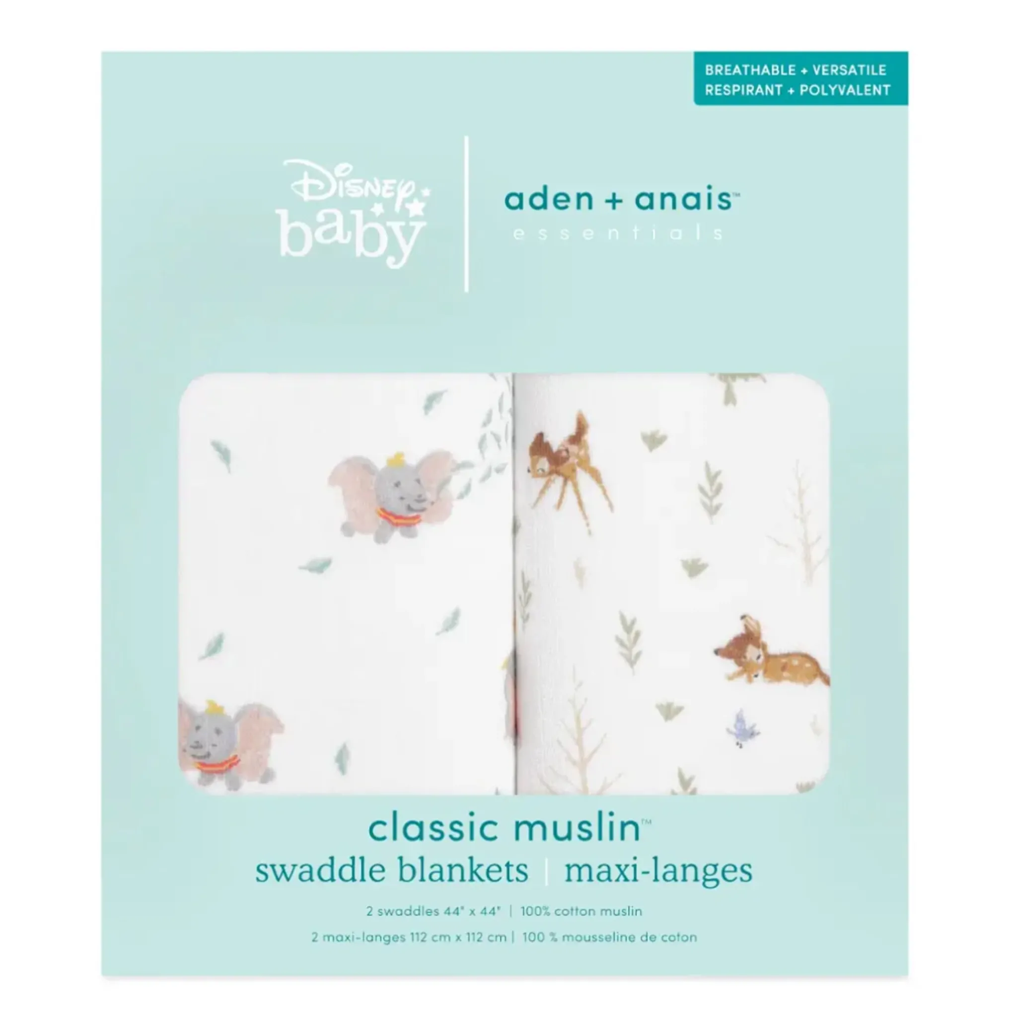 Kids Aden + Anais Blankets|Blankets>Essentials Cotton Muslin Swaddles 2 Pack - Disney™ Bambi / Dumbo
