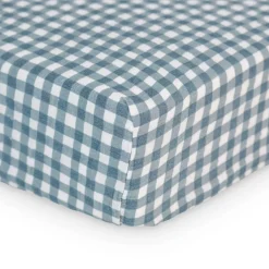 Kids Lulujo Sheets|Bedding>Fitted Crib Sheet - Navy Gingham