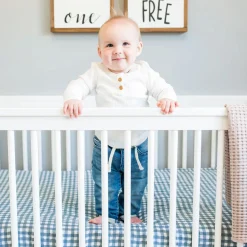 Kids Lulujo Sheets|Bedding>Fitted Crib Sheet - Navy Gingham
