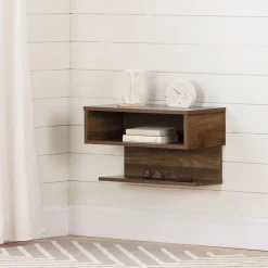 South Shore Nightstands>Floating Nightstand - Sazena Natural Walnut