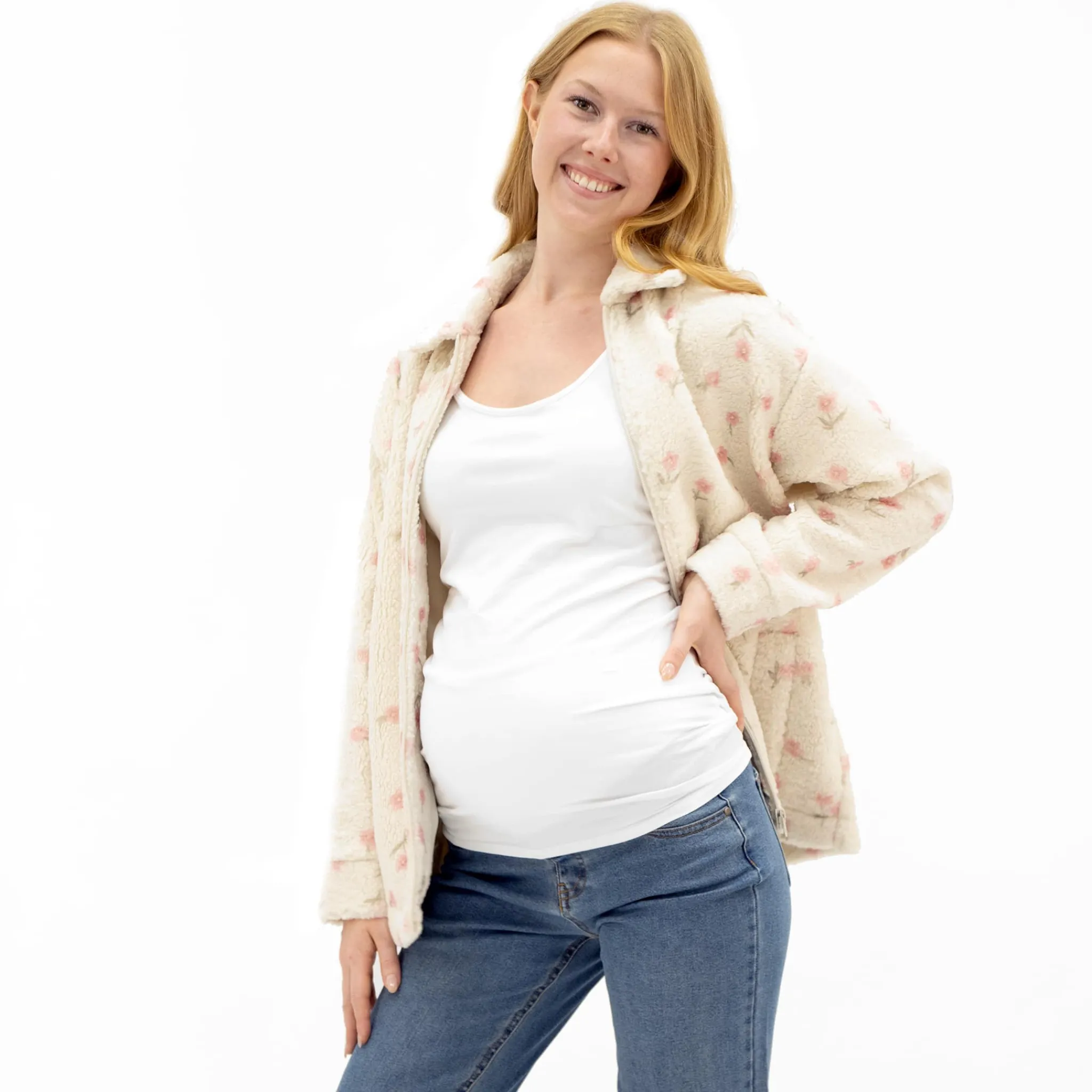 Bella Maternite Floral Sherpa Jacket