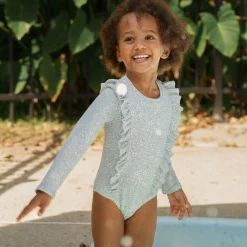 Kids Petit Lem Flowers Long Sleeve UV Swimsuit 2-6y