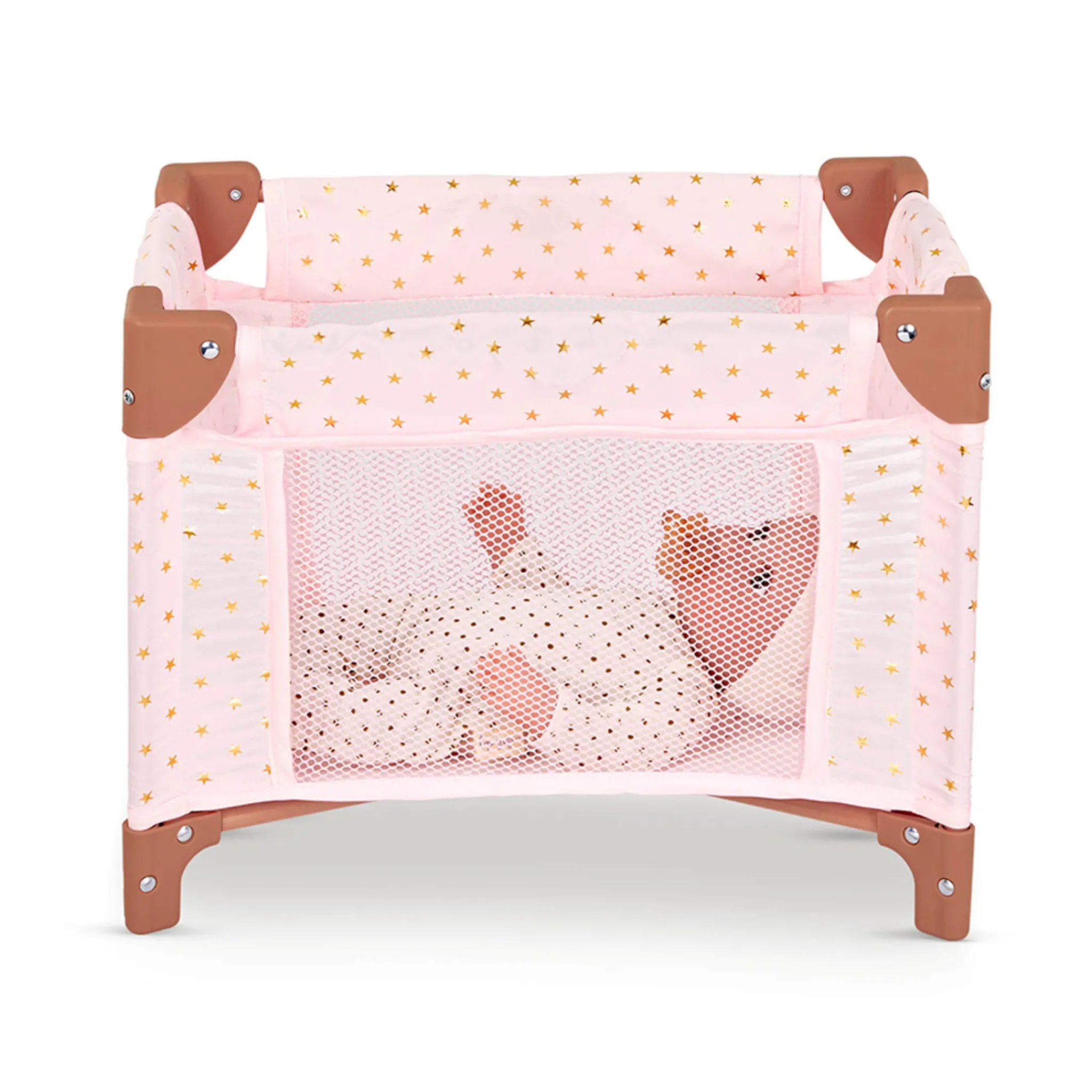 Babi Dolls>Folding Playpen for Baby Doll - Pink Stars