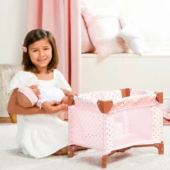 Babi Dolls>Folding Playpen for Baby Doll - Pink Stars