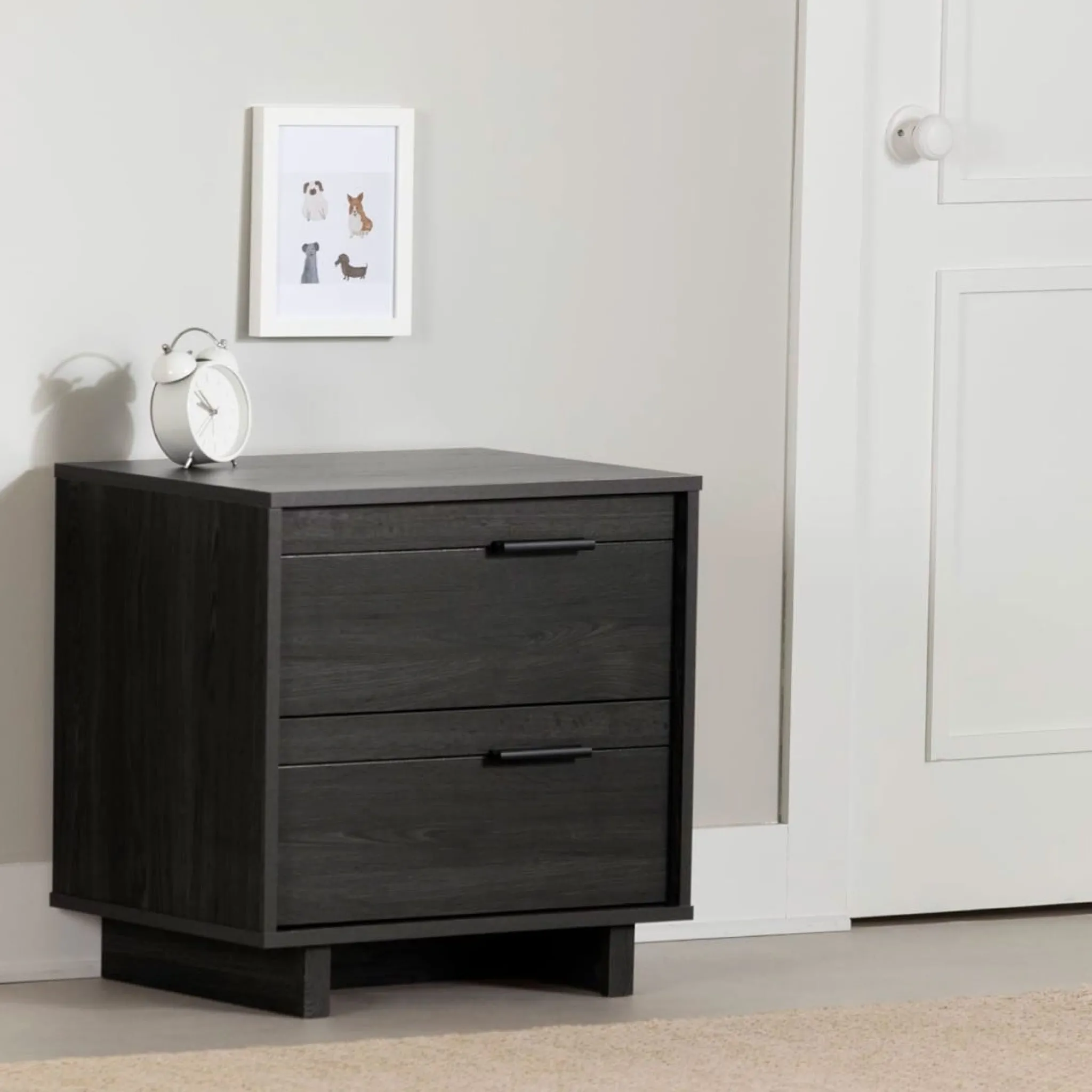 South Shore Fynn 2-Drawer Nightstand - Gray Oak