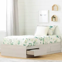 South Shore Twin, Full & Queen Beds>Fynn Twin Mates Bed with 3 Drawers - Winter Oak